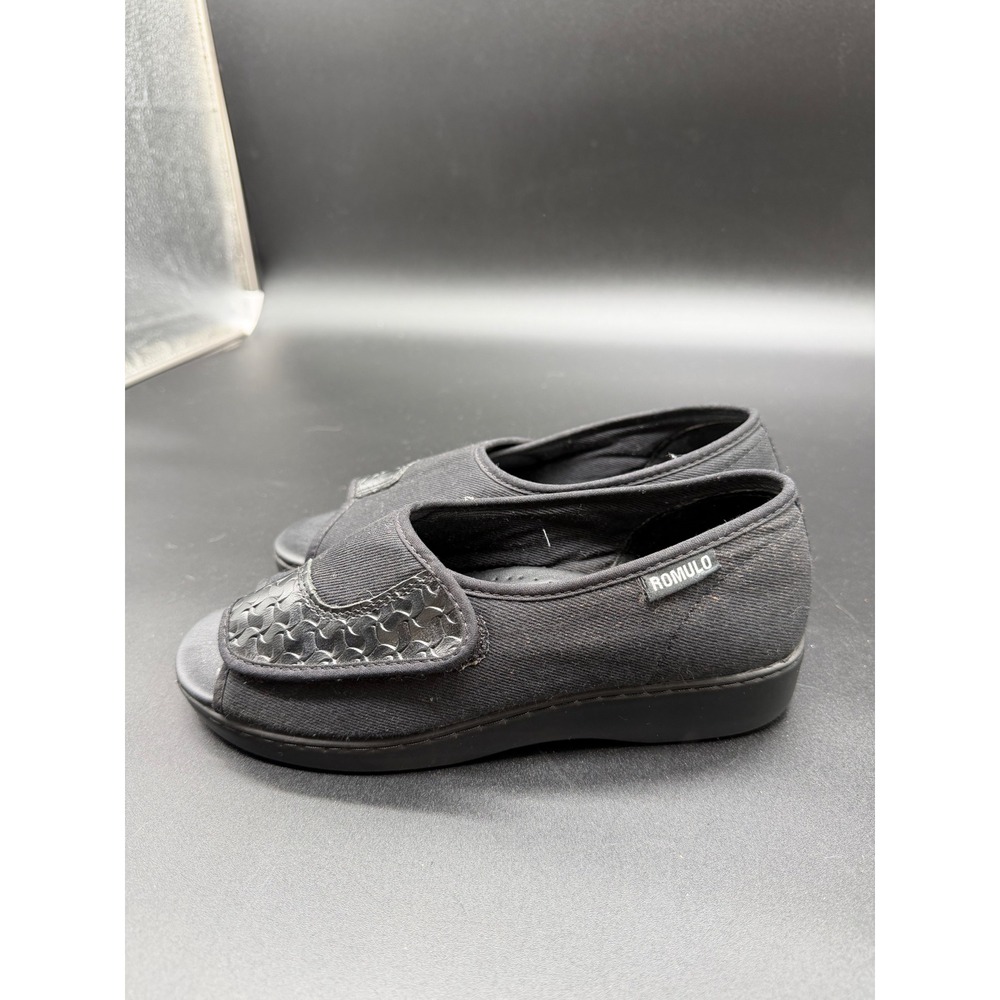 Romulo Confort 24/7 Black Canvas Open Toe Wedge Sandals Adjustable Strap Size 35